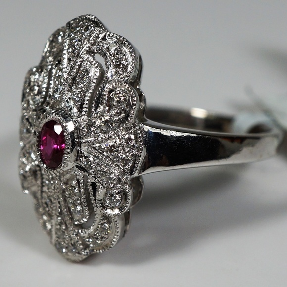 Jewelry - 18KW Gold Genuine Ruby & Diamond Ring